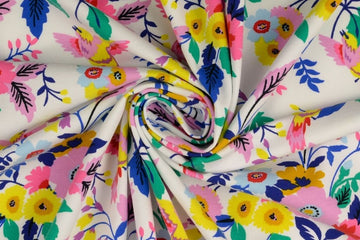 Jersey mit Blumen und Vögeln, weiß, 0,5 m